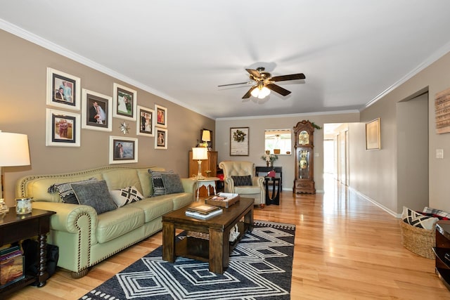 833 Winter Park Dr Unit 833, New Lenox, IL 60451 - living room featuring a ceiling fan, light wood-style floors, and crown molding