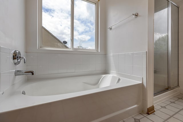 838 Valley Stream Dr, Pingree Grove, IL 60140 - bathroom featuring a shower stall, a garden tub, and tile patterned floors