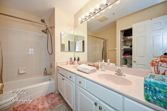 750 Seybrooke Ln, Crystal Lake, IL 60012 - bathroom featuring double vanity, shower / tub combo, and tile patterned floors