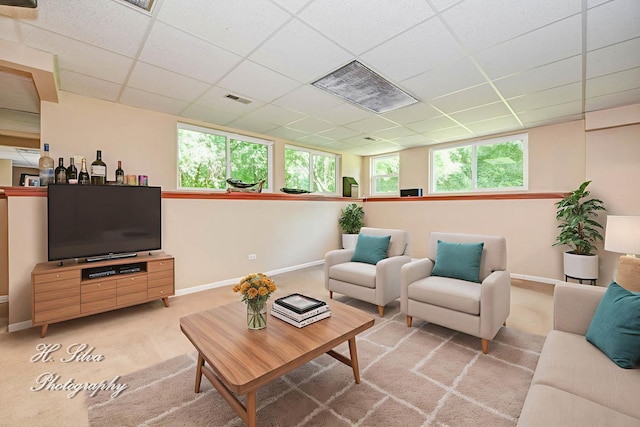 750 Seybrooke Ln, Crystal Lake, IL 60012 - living room featuring a drop ceiling and light carpet