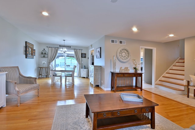 758 N Kenilworth Ave, Elmhurst, IL 60126 - living room with light wood-style flooring, stairway, and recessed lighting