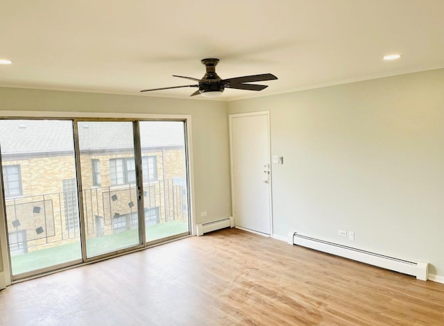 10425 S Hale Ave Unit 3A, Chicago, IL 60643 - unfurnished room featuring baseboard heating, light wood-style floors, a ceiling fan, and recessed lighting