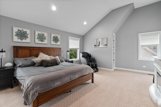 592 E 13th St, Lockport, IL 60441 - bedroom featuring vaulted ceiling, light carpet, and recessed lighting