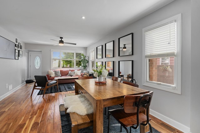 592 E 13th St, Lockport, IL 60441 - dining space with a ceiling fan, wood finished floors, and recessed lighting