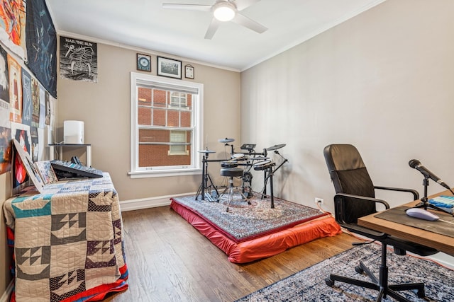 216 N Oak Park Ave Unit 2Aa, Oak Park, IL 60302 - office with wood finished floors, crown molding, and a ceiling fan