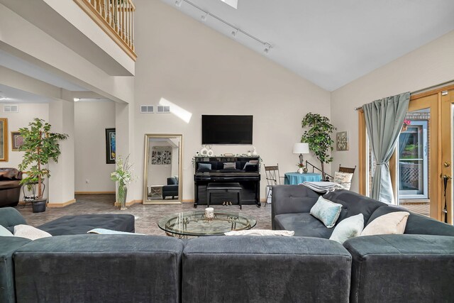 16813 Cardinal Dr, Orland Park, IL 60467 - living room with high vaulted ceiling and rail lighting