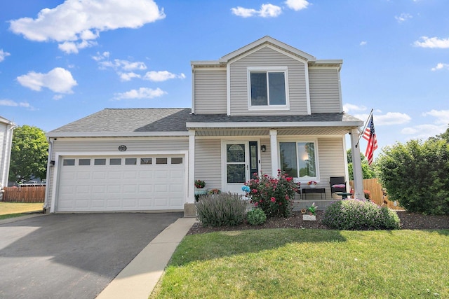 1239 Angeline Dr, South Elgin, IL 60177 - traditional home with covered porch, driveway, a shingled roof, and a garage
