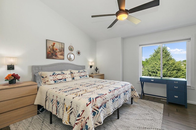 1239 Angeline Dr, South Elgin, IL 60177 - bedroom with wood finished floors, vaulted ceiling, and a ceiling fan