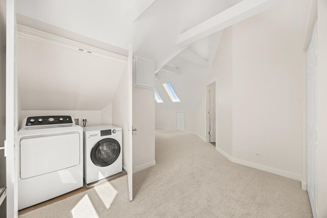 5632 S Natoma Ave, Chicago, IL 60638 - laundry area with washing machine and dryer, carpet floors, and a skylight