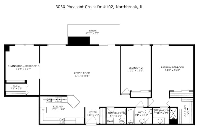 3030 Pheasant Creek Dr Unit 102, Northbrook, IL 60062 - view of room layout