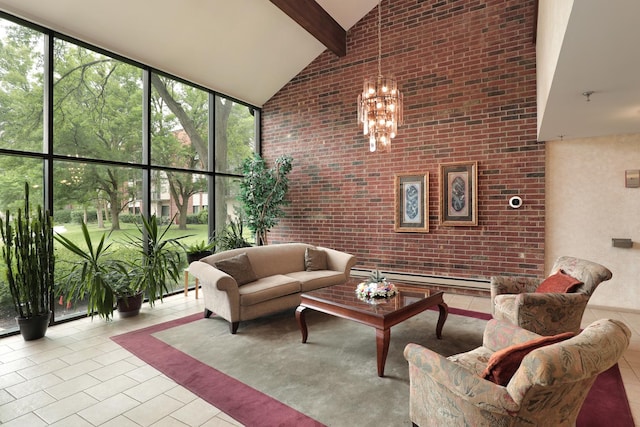 3030 Pheasant Creek Dr Unit 102, Northbrook, IL 60062 - sunroom featuring a baseboard heating unit, plenty of natural light, and a chandelier