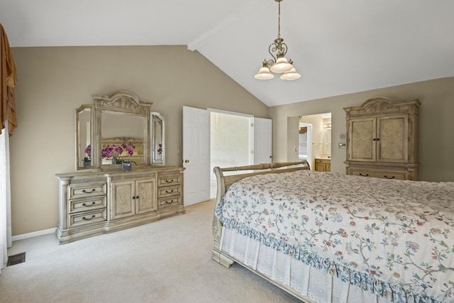 730 Kylemore Dr, Des Plaines, IL 60016 - bedroom with light carpet, a chandelier, and connected bathroom