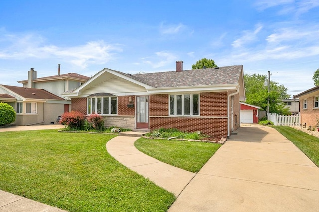 12236 S Hamlin Ave, Alsip, IL 60803 - view of front of house featuring brick siding, a chimney, a garage, and roof with shingles