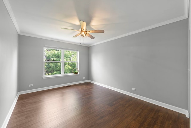 802 Barton Dr, Oswego, IL 60543 - empty room featuring ceiling fan, dark wood-style flooring, and crown molding