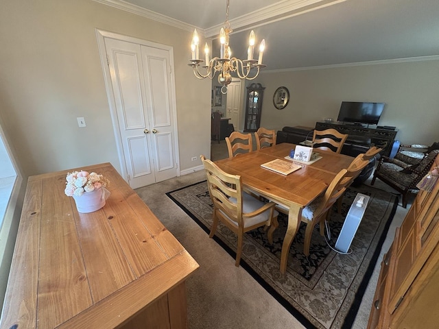701 Ridge Rd Unit 1D, Wilmette, IL 60091 - carpeted dining space with ornamental molding and a chandelier
