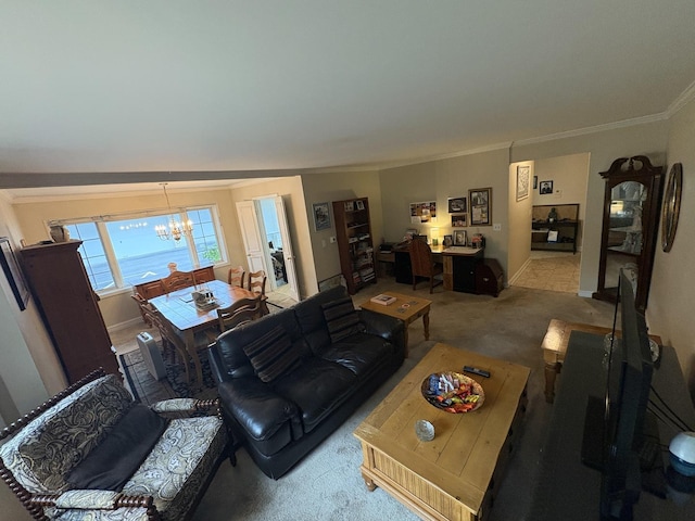 701 Ridge Rd Unit 1D, Wilmette, IL 60091 - living area with a chandelier, carpet floors, and crown molding