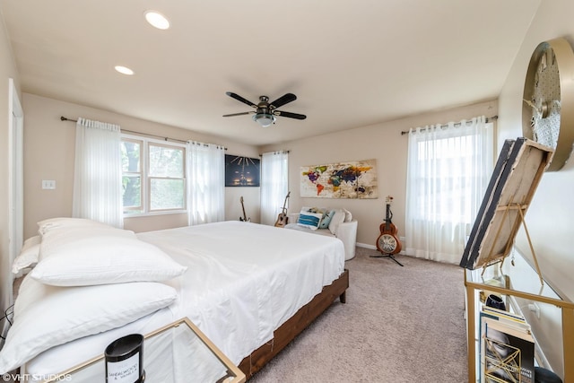 235 S Warrington Rd, Des Plaines, IL 60016 - carpeted bedroom with multiple windows, ceiling fan, and recessed lighting