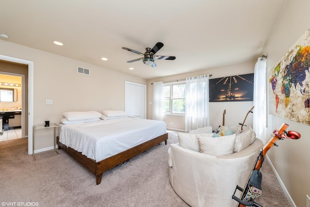 235 S Warrington Rd, Des Plaines, IL 60016 - bedroom featuring carpet, recessed lighting, ceiling fan, and a closet