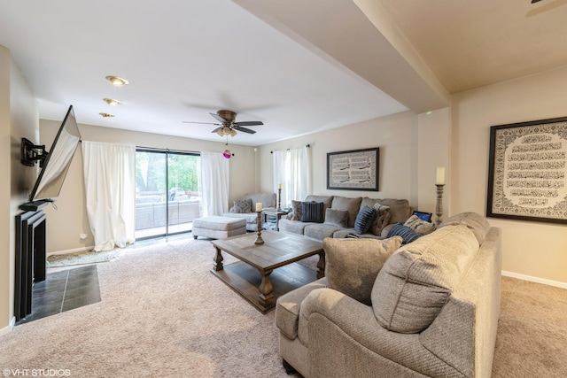 235 S Warrington Rd, Des Plaines, IL 60016 - carpeted living room featuring baseboards and ceiling fan