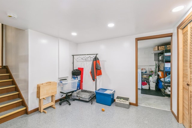 15246 S Millard Ave S, Midlothian, IL 60445 - basement with stairway, washer / dryer, and recessed lighting