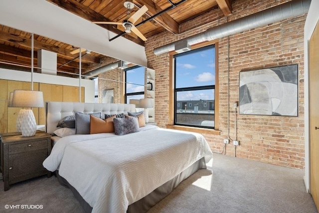 2511 W Moffat St Unit 305-D, Chicago, IL 60647 - carpeted bedroom with a wooden ceiling with exposed beams and brick wall