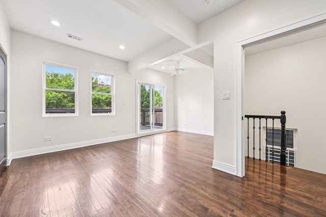6547 S Langley Ave, Chicago, IL 60637 - empty room featuring wood finished floors, ceiling fan, recessed lighting, and beamed ceiling