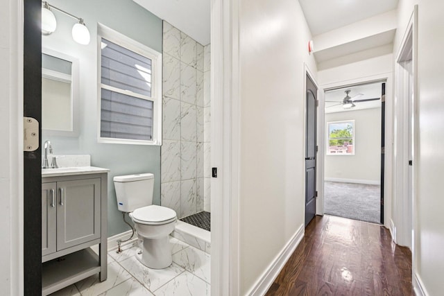 6547 S Langley Ave, Chicago, IL 60637 - full bath with a marble finish shower, vanity, and a ceiling fan