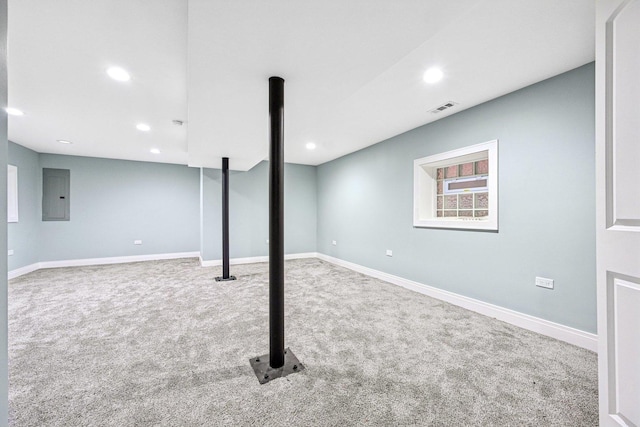 6547 S Langley Ave, Chicago, IL 60637 - below grade area featuring electric panel, carpet floors, and recessed lighting