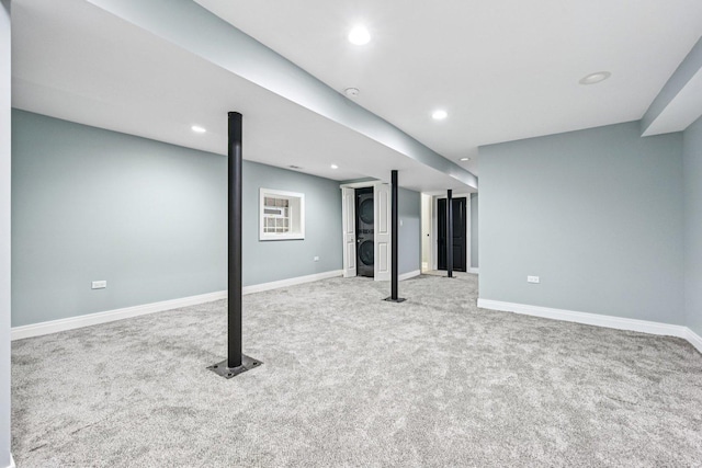6547 S Langley Ave, Chicago, IL 60637 - finished below grade area with stacked washing machine and dryer, carpet floors, and recessed lighting