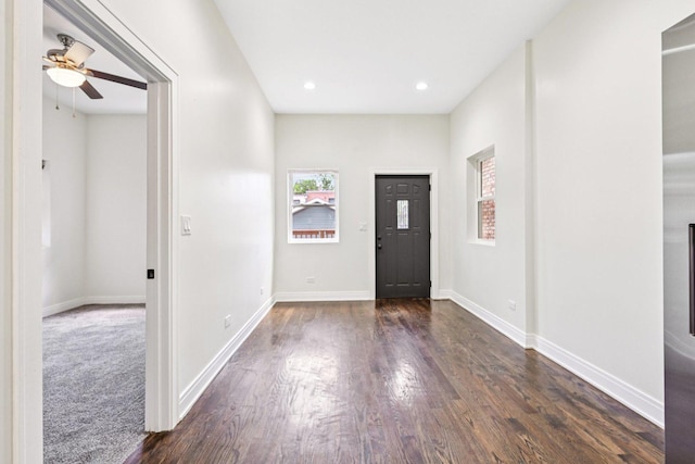 6547 S Langley Ave, Chicago, IL 60637 - foyer featuring dark wood-style floors, a ceiling fan, and recessed lighting