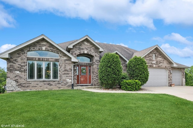 9265 Maura Ct, Frankfort, IL 60423 - view of front of property featuring brick siding, a front yard, an attached garage, concrete driveway, and a shingled roof