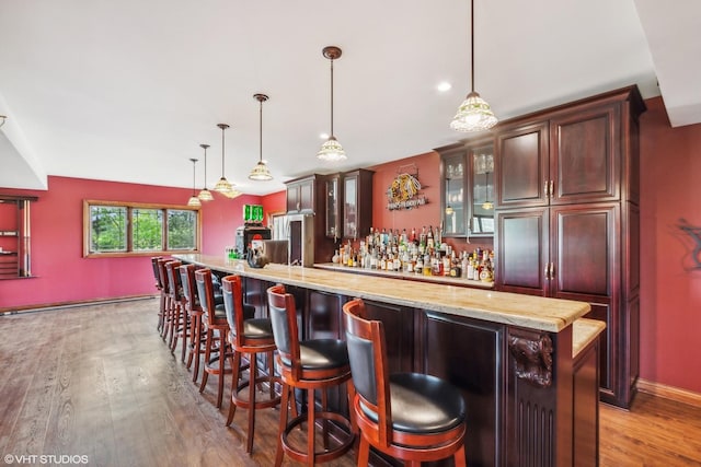 9265 Maura Ct, Frankfort, IL 60423 - indoor dry bar featuring light wood finished floors, a baseboard radiator, and hanging light fixtures