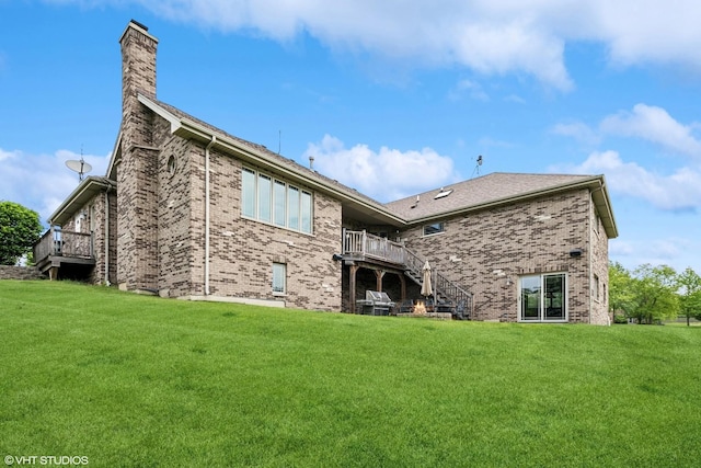 9265 Maura Ct, Frankfort, IL 60423 - rear view of house featuring a chimney, brick siding, and a lawn