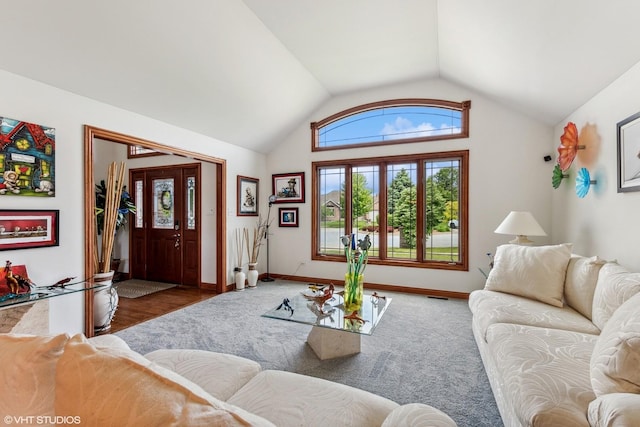 9265 Maura Ct, Frankfort, IL 60423 - living room featuring vaulted ceiling and baseboards