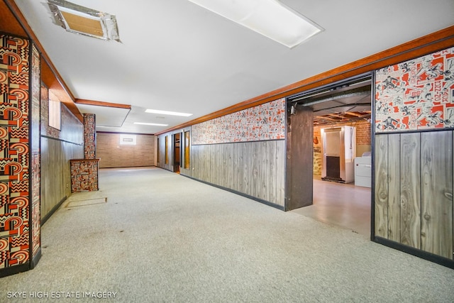 11258 S Trumbull Ave S, Chicago, IL 60655 - finished basement featuring washer / dryer, carpet floors, wallpapered walls, a wainscoted wall, and wood walls
