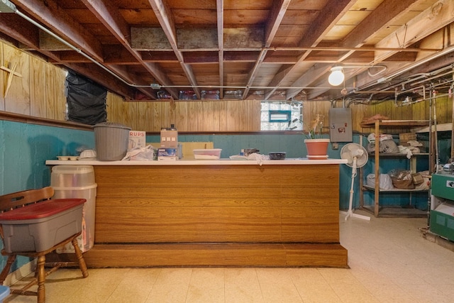 2551 Elm St, River Grove, IL 60171 - basement with tile patterned floors, wooden walls, and electric panel