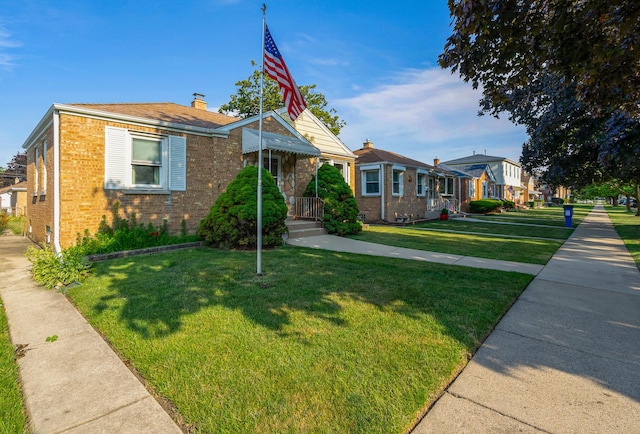 2551 Elm St, River Grove, IL 60171 - bungalow-style house with brick siding, a front lawn, a chimney, and a residential view