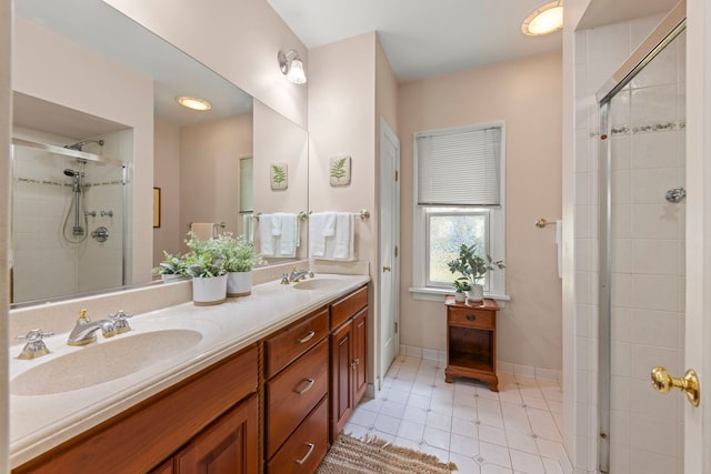 260 N Charlotte St, Lombard, IL 60148 - bathroom featuring double vanity, tiled shower, and tile patterned flooring