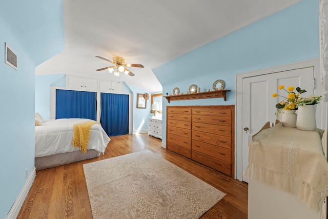 260 N Charlotte St, Lombard, IL 60148 - bedroom with wood finished floors, vaulted ceiling, and a ceiling fan