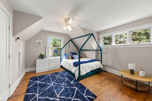 260 N Charlotte St, Lombard, IL 60148 - bedroom with multiple windows, lofted ceiling, wood finished floors, and a ceiling fan