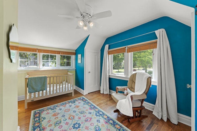 260 N Charlotte St, Lombard, IL 60148 - bedroom featuring vaulted ceiling, ceiling fan, and wood finished floors