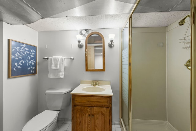 260 N Charlotte St, Lombard, IL 60148 - full bath with vanity, a shower stall, a paneled ceiling, and tile patterned flooring