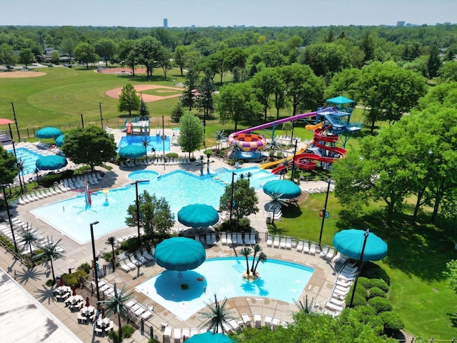 260 N Charlotte St, Lombard, IL 60148 - drone / aerial view of a pool area and a golf course
