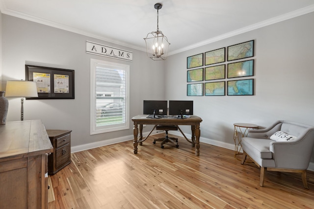 39W869 Kellar Sq, Geneva, IL 60134 - home office featuring crown molding, a chandelier, and light wood-type flooring
