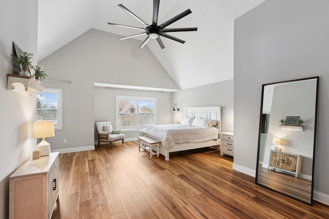 39W869 Kellar Sq, Geneva, IL 60134 - bedroom with high vaulted ceiling, wood finished floors, and ceiling fan