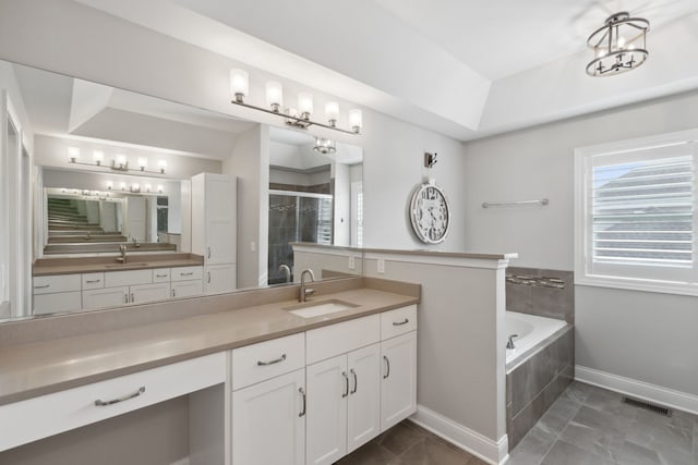 39W869 Kellar Sq, Geneva, IL 60134 - bathroom featuring a stall shower, vanity, and a garden tub