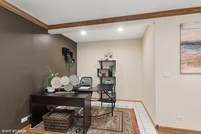 609 N Eastman Dr, Mount Prospect, IL 60056 - home office with recessed lighting, light tile patterned flooring, and crown molding