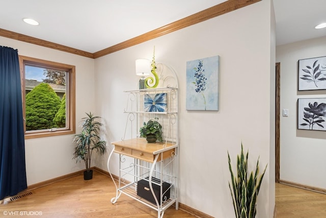 609 N Eastman Dr, Mount Prospect, IL 60056 - office area with light wood-type flooring, recessed lighting, and ornamental molding