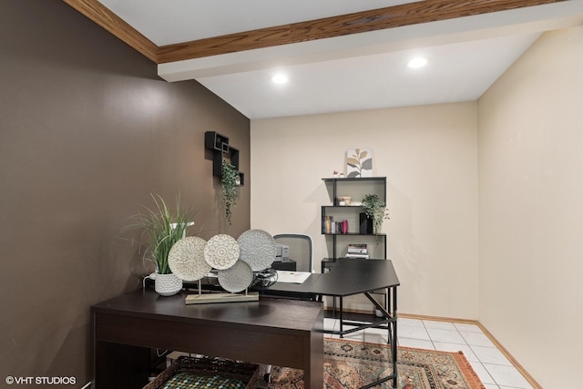 609 N Eastman Dr, Mount Prospect, IL 60056 - office featuring light tile patterned floors, recessed lighting, and crown molding