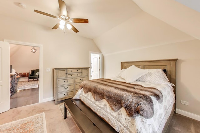 3239 Wesley Ave, Berwyn, IL 60402 - bedroom featuring light colored carpet, vaulted ceiling, and a ceiling fan
